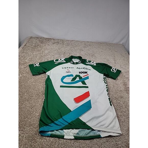 Tops - Credit Agricole Cycling Shirt Vintage Zip Up Terry Cloth Lined 80s Medium